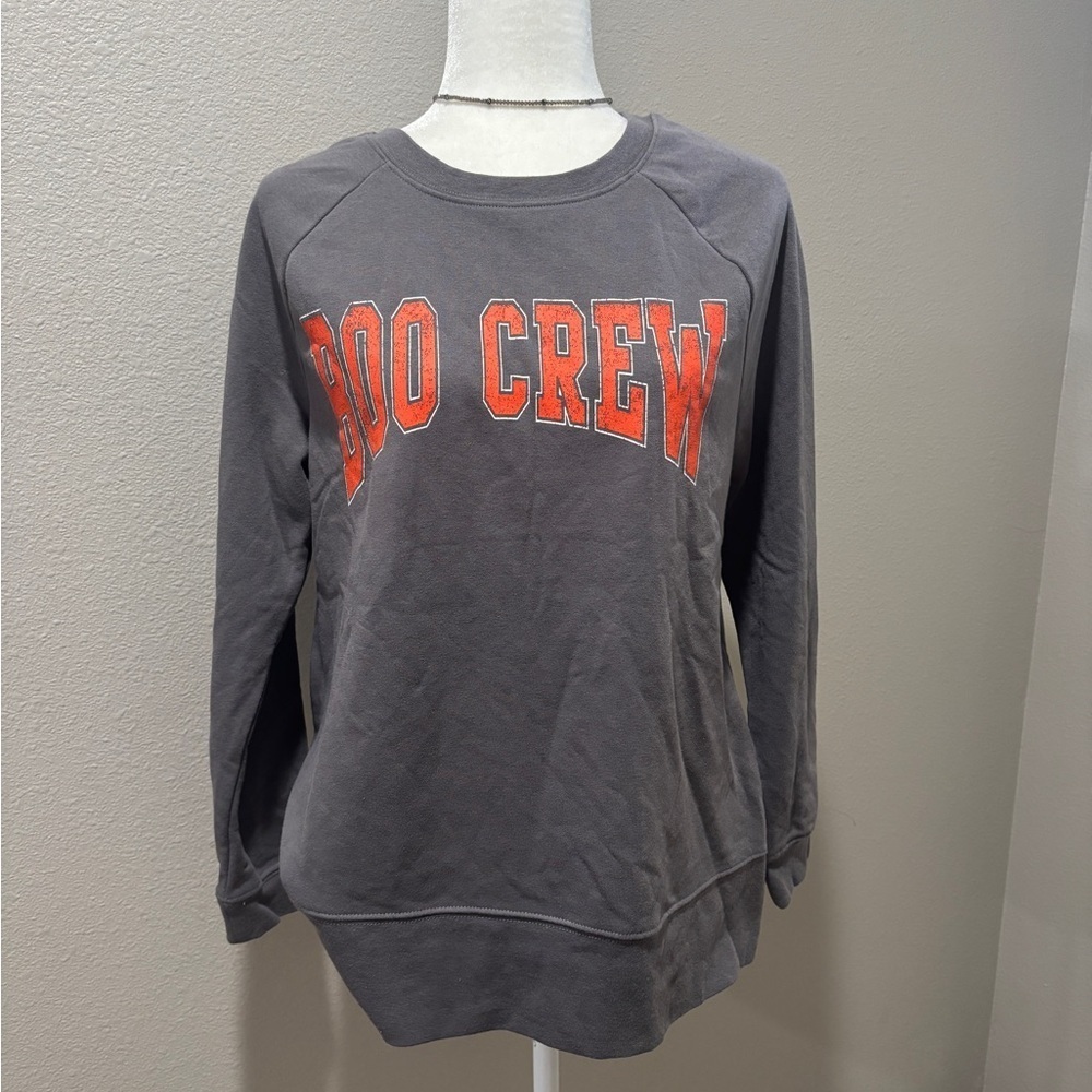 Isabel Maternity by Ingrid & Isabel Gray Crew Neck Sweater with Orange Print - Picture 1 of 4